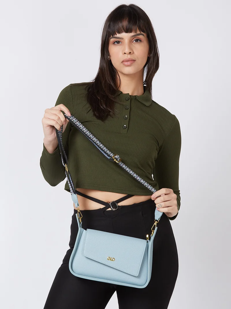 globus  Globus Women Blue Textured Handheld Bag  | Best Price UAE